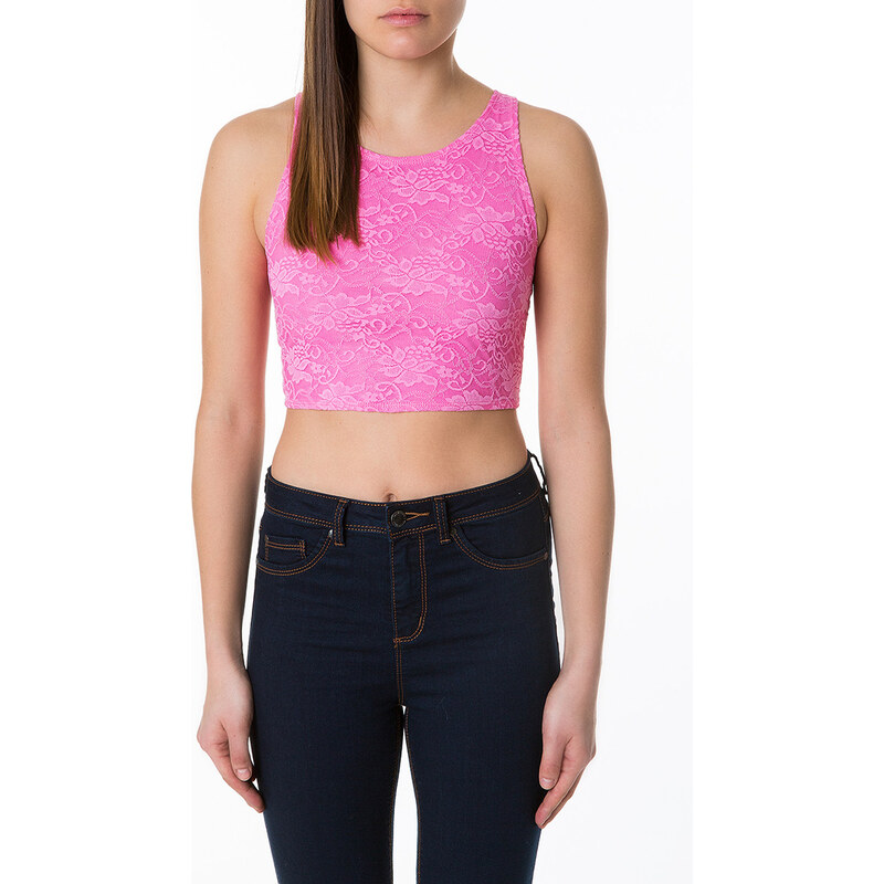 Tally Weijl Pink Floral Lace Crop Top