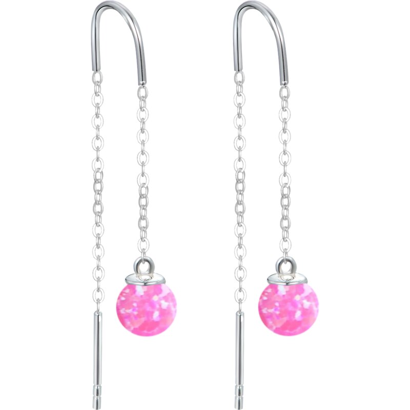 MINET Stříbrné náušnice hanging balls s růžovými opálky a