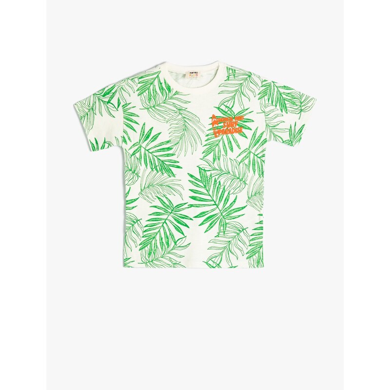 Koton T-Shirt Crew Neck Short Sleeve Tropical Printed Cotton