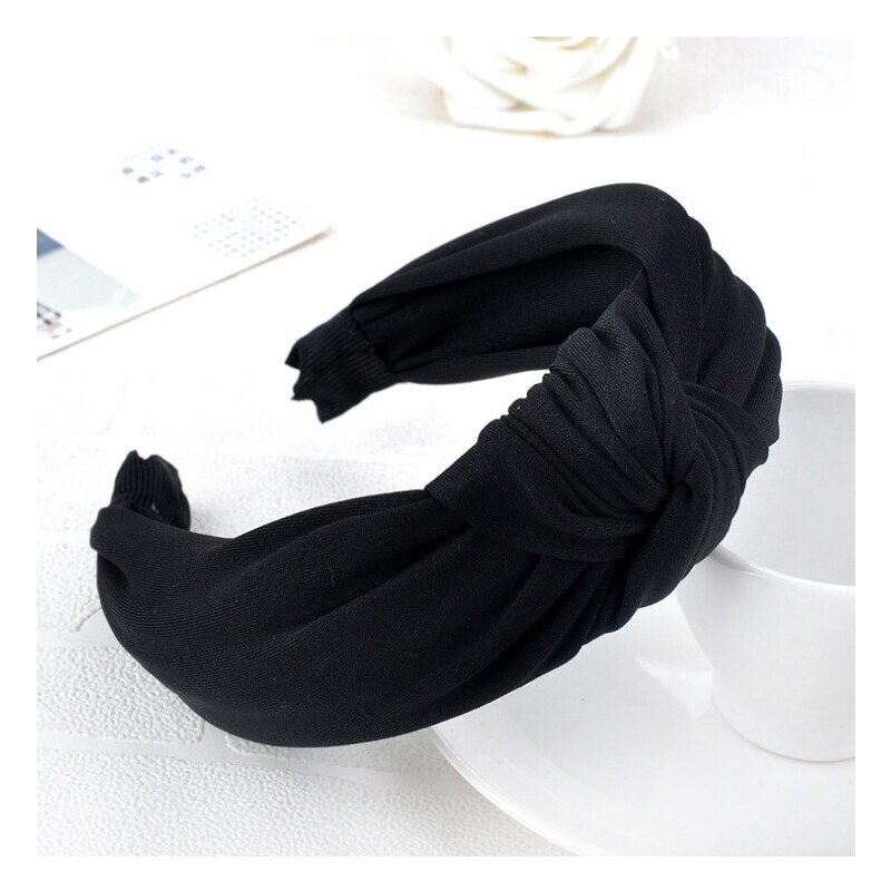 Flamenco Mystique Elastická Černá Čelenka Turban, Průměr 12,5 cm, Šířka 3 cm