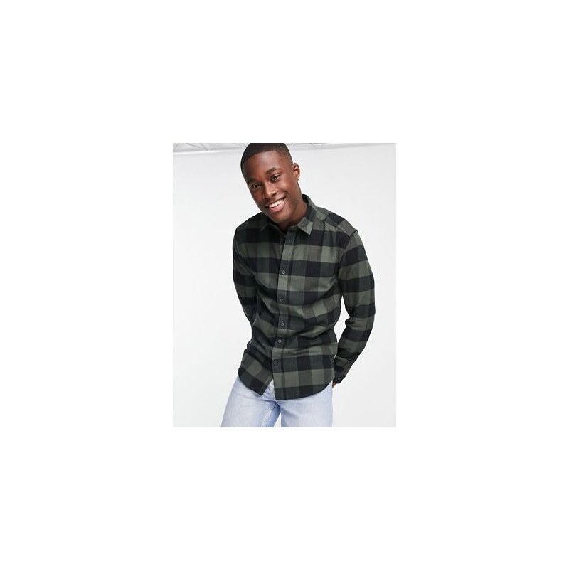 ONLY & SONS buffalo check shirt in khaki and black-Green