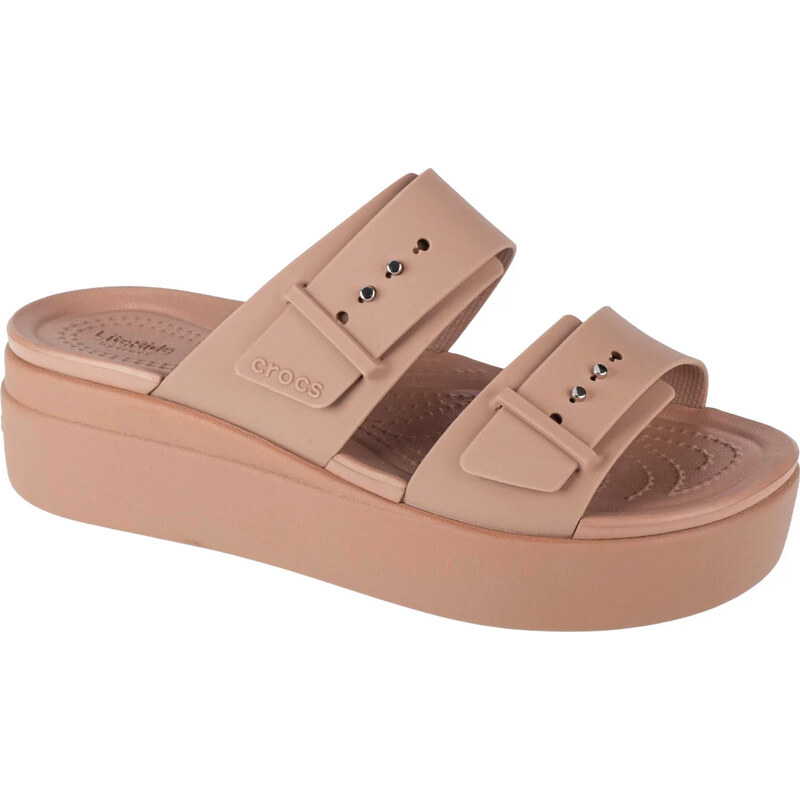 Hnědé nazouváky na platformě Crocs Brooklyn Low Wedge Sandal Hnědá 91920224