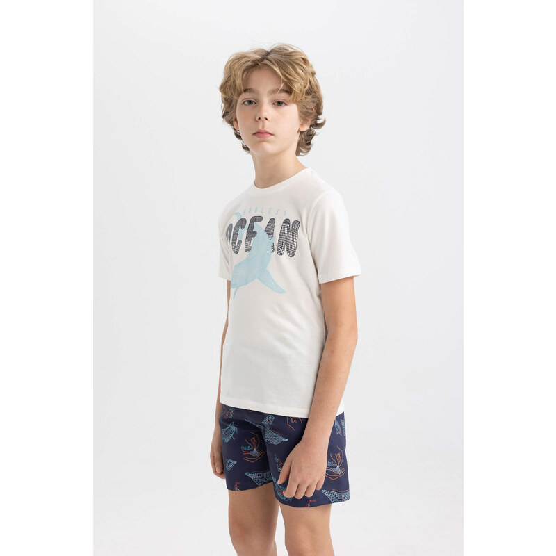 DEFACTO Boy Printed Short Sleeve T-Shirt Swim Shorts 2 Piece Set