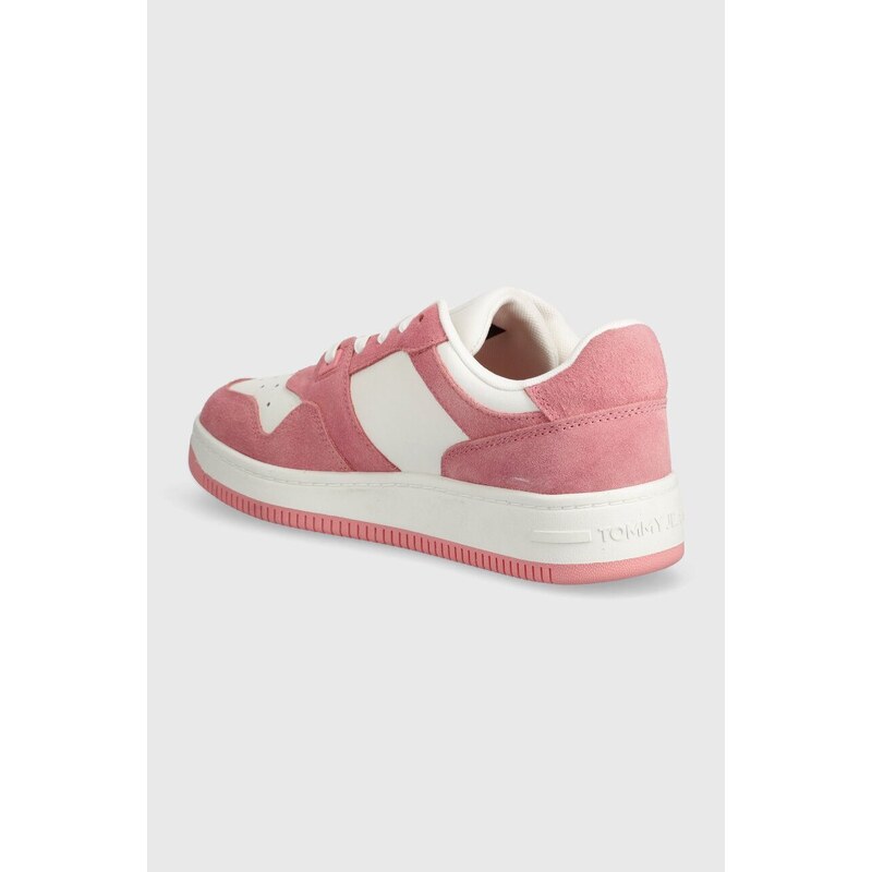Sneakers boty Tommy Jeans TJW RETRO BASKET WASHED SUEDE růžová barva, EN0EN02486