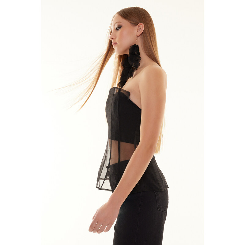 Trendyol Black Woven Corset Detailed Organza Bustier