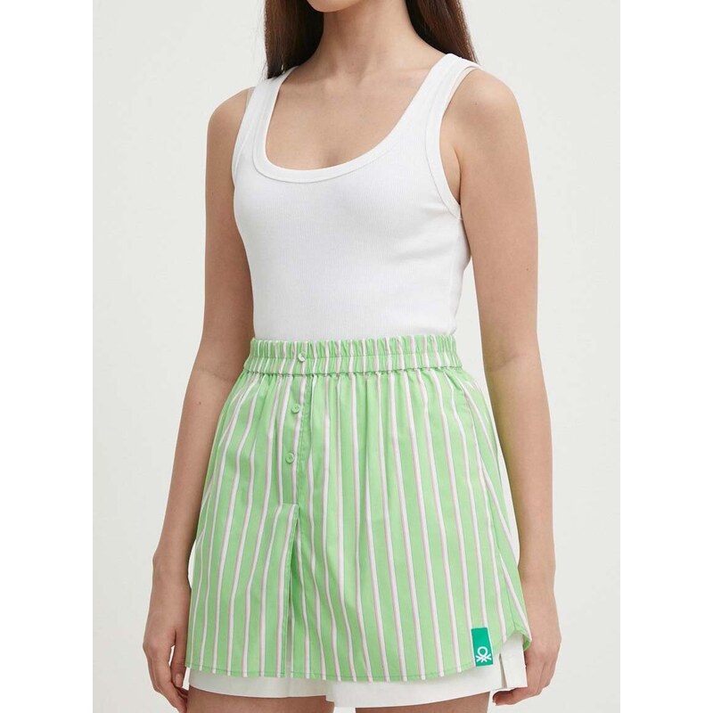 Kalhotová sukně United Colors of Benetton zelená barva, high waist