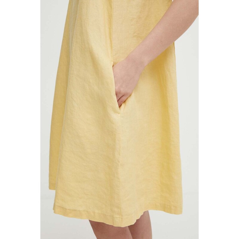 Lněné šaty United Colors of Benetton žlutá barva, mini