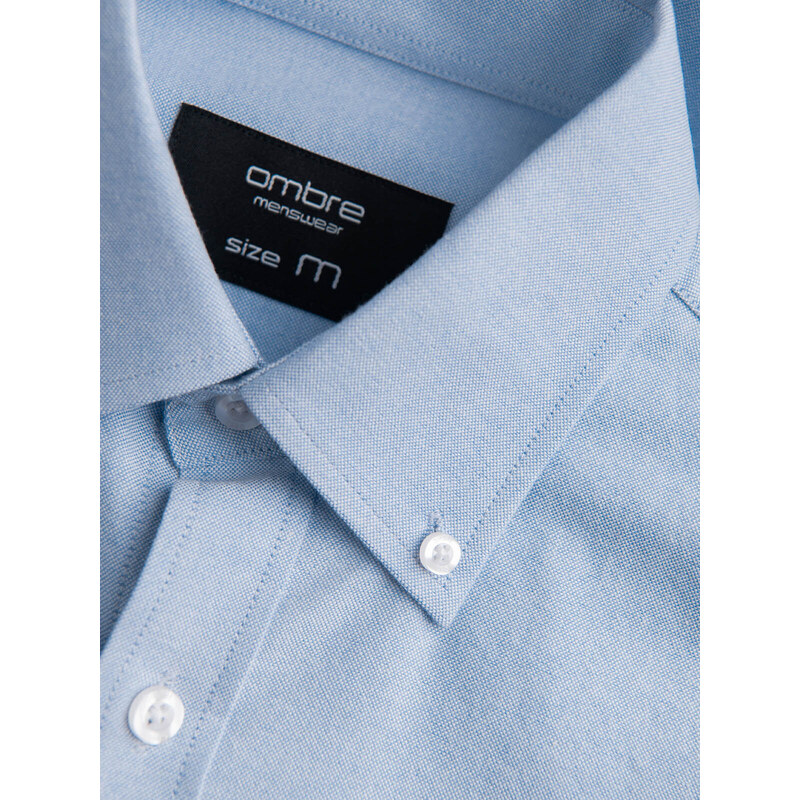 Ombre Clothing Pánská košile Oxford REGULAR - modrá V2 OM-SHOS-0114