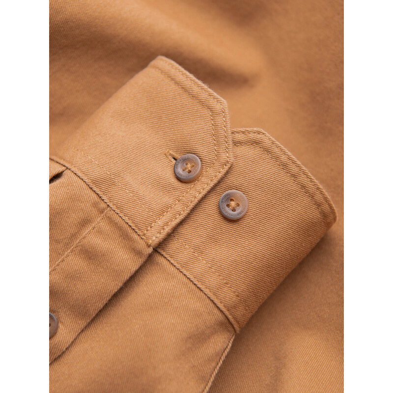 Ombre Clothing Pánská bavlněná košile REGULAR FIT s kapsami na knoflíky - velbloudí V2 OM-SHCS-0146