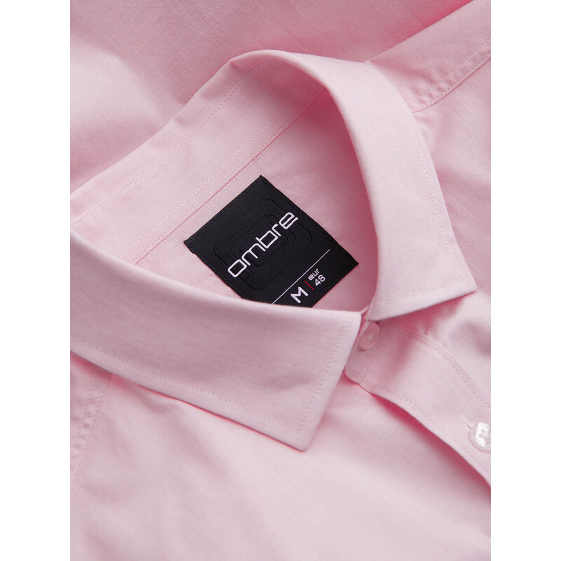 Ombre Clothing Klasické bavlněné tričko REGULAR - světle růžové V2 OM-SHOS-0154