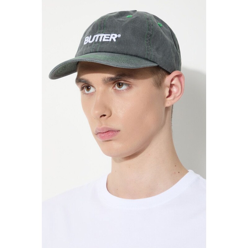 Bavlněná baseballová čepice Butter Goods Rounded Logo 6 Panel Cap zelená barva, s aplikací, BGQ1247004