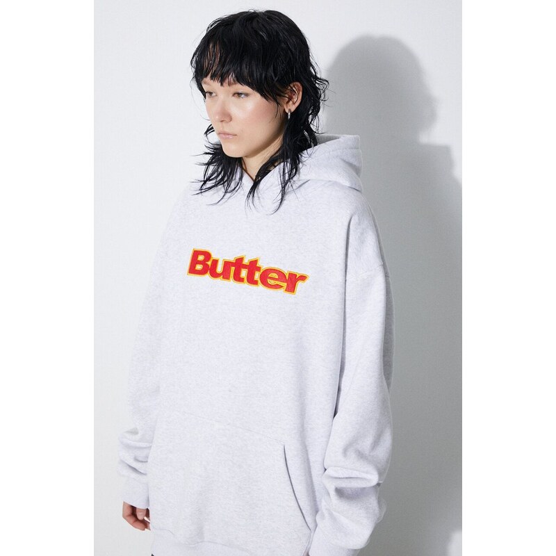 Mikina Butter Goods Felt Logo Applique šedá barva, s kapucí, s aplikací, BGQ1241903
