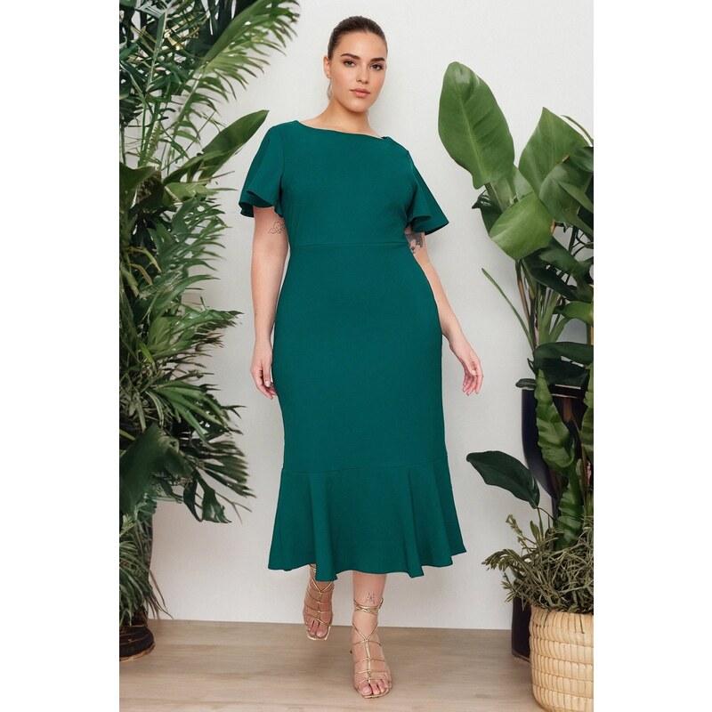 Trendyol Curve Dark Green Finike Woven Plus Size Dress