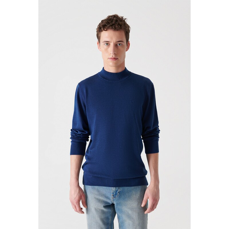 Avva Light Navy Blue Unisex Knitwear Sweater Half Turtleneck Non Pilling Regular Fit