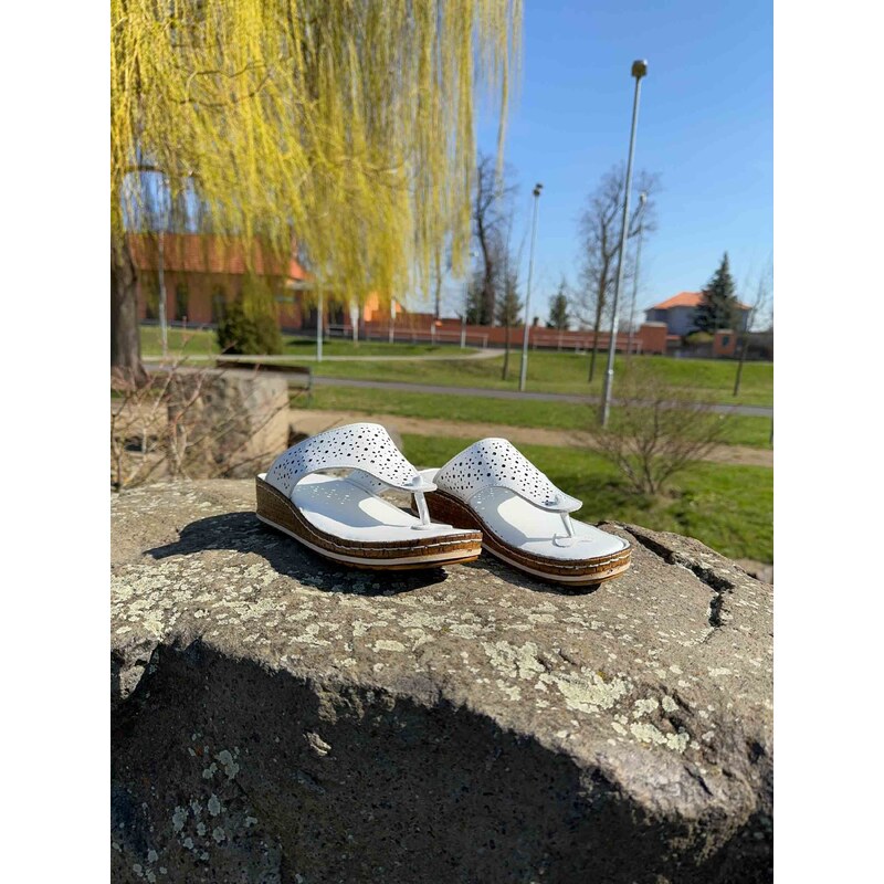 Dámské kožené žabky NELL Flip Flops White