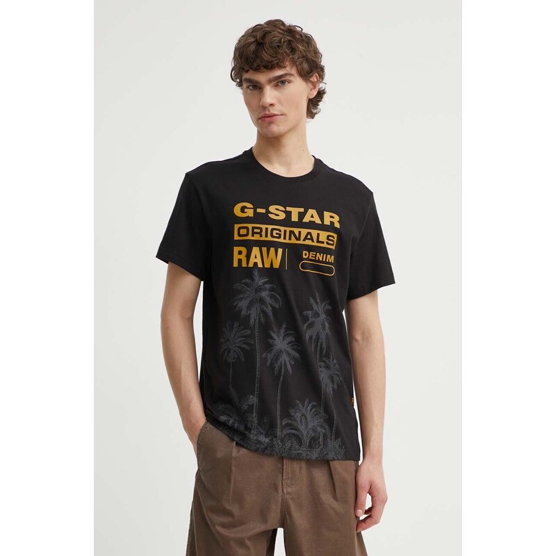 Bavlněné tričko G-Star Raw černá barva, s potiskem, D24681-336