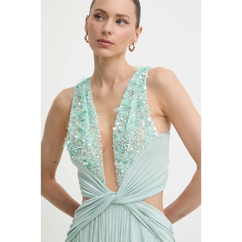 Šaty Elisabetta Franchi zelená barva, maxi, AB62142E2