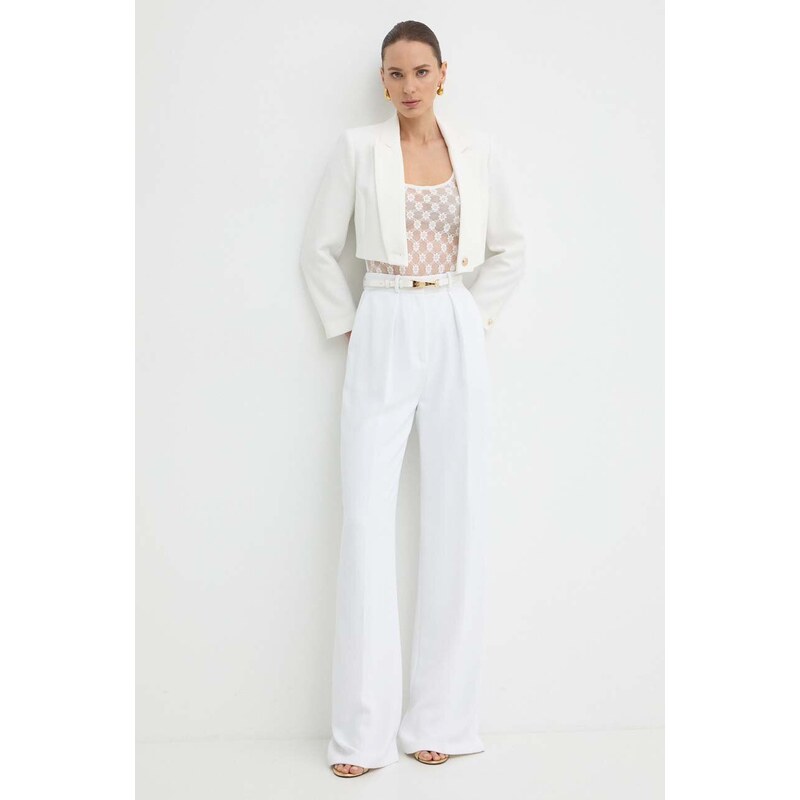 Kalhoty Elisabetta Franchi dámské, bílá barva, široké, high waist, PA04642E2