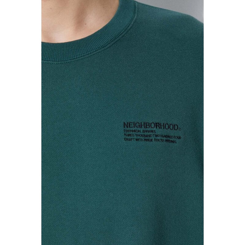 Bavlněná mikina NEIGHBORHOOD Plain pánská, zelená barva, s aplikací, 241FPNH.CSM01