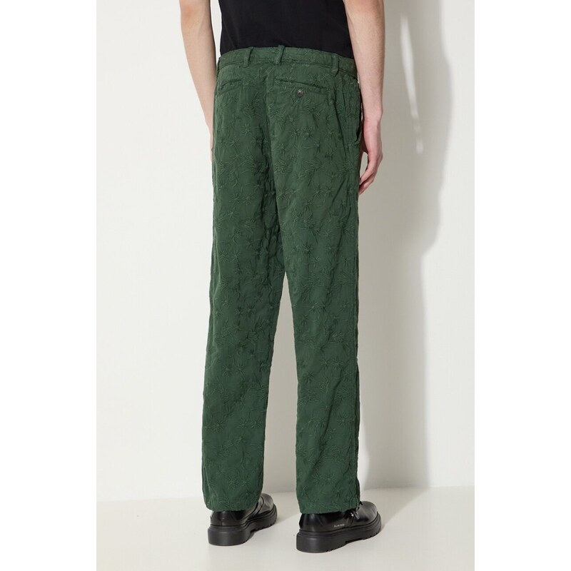 Bavlněné kalhoty Corridor Floral Embroidered Trouser zelená barva, jednoduché, TR0076