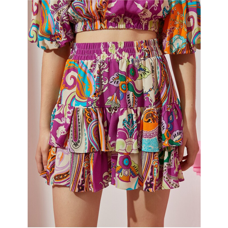 Koton Ethnic Pattern Tiered Mini Skirt