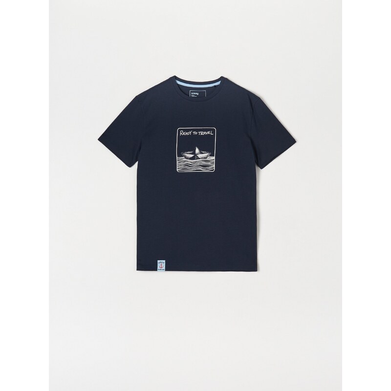 Sinsay - Tričko s krátkými rukávy a potiskem - námořnická modrá