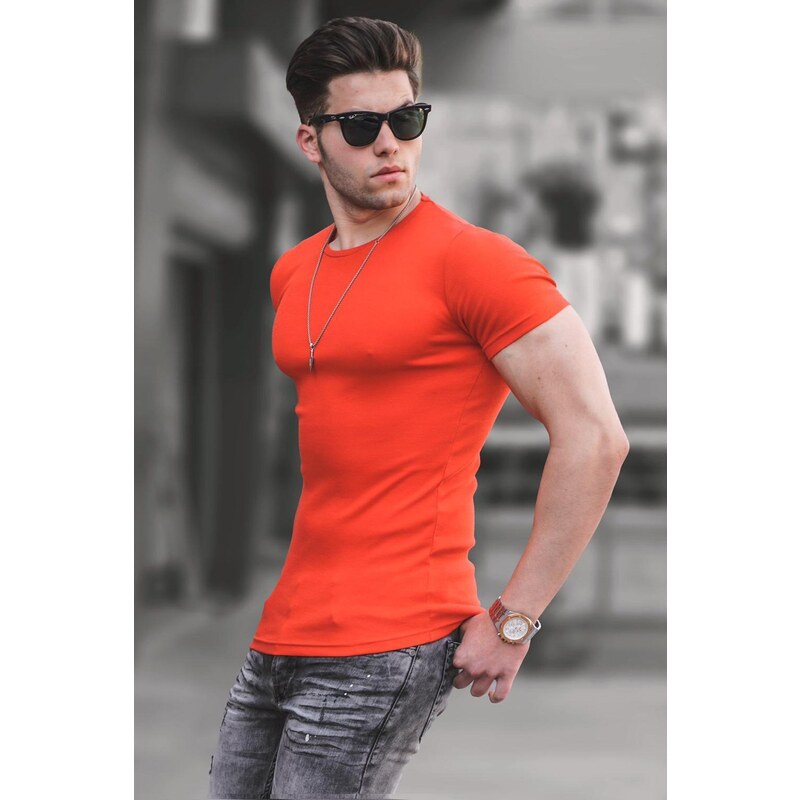 Madmext Crew Neck Basic Orange T-Shirt 4077