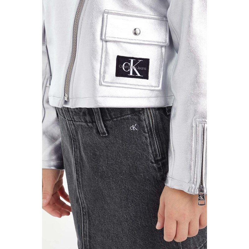 Dětská bunda Calvin Klein Jeans stříbrná barva