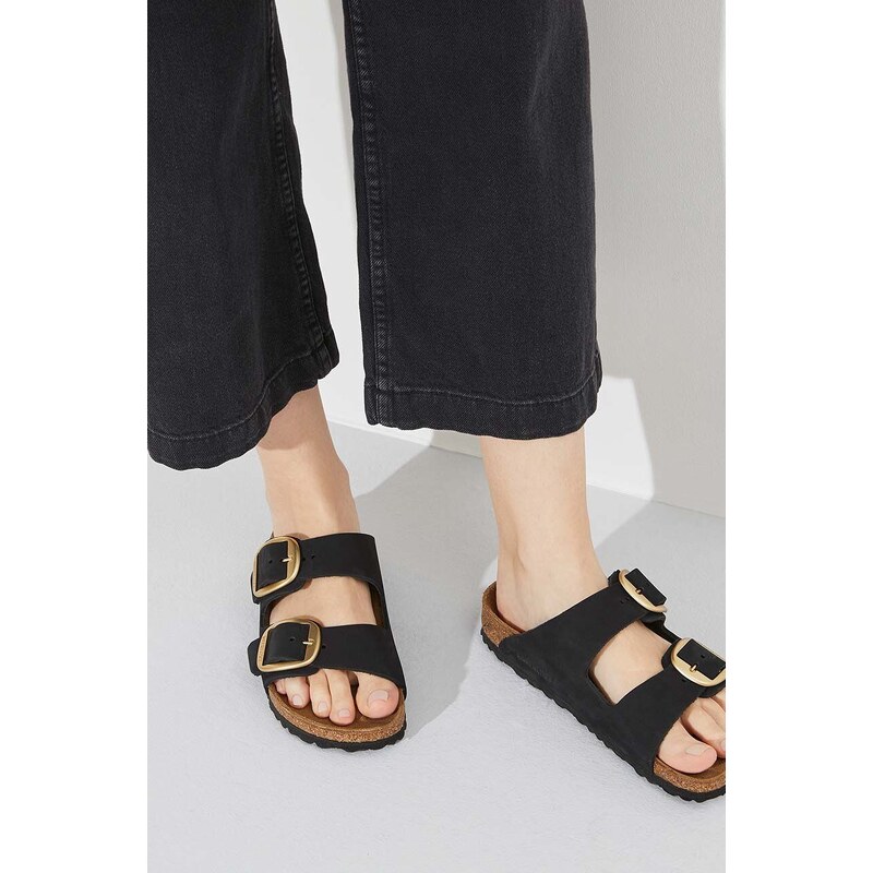 Semišové pantofle Birkenstock ARIZONA BIG BUCKLE dámské, černá barva, 1023239