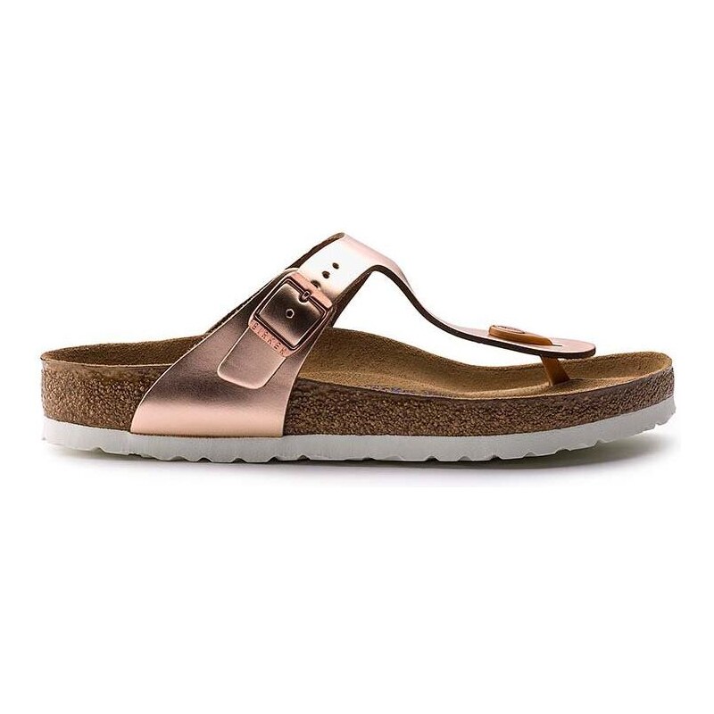 Kožené žabky Birkenstock Gizeh dámské, růžová barva, na plochém podpatku, 1005049-met.copper