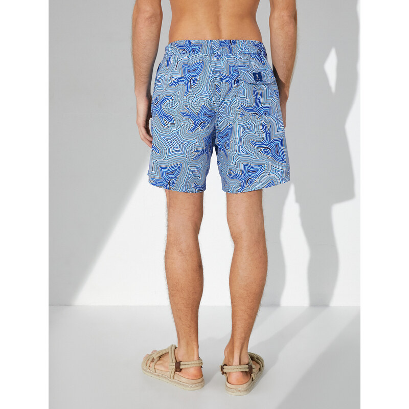 Koton Marine Shorts with Multicolored Abstract Print Tie Waist, Pocket