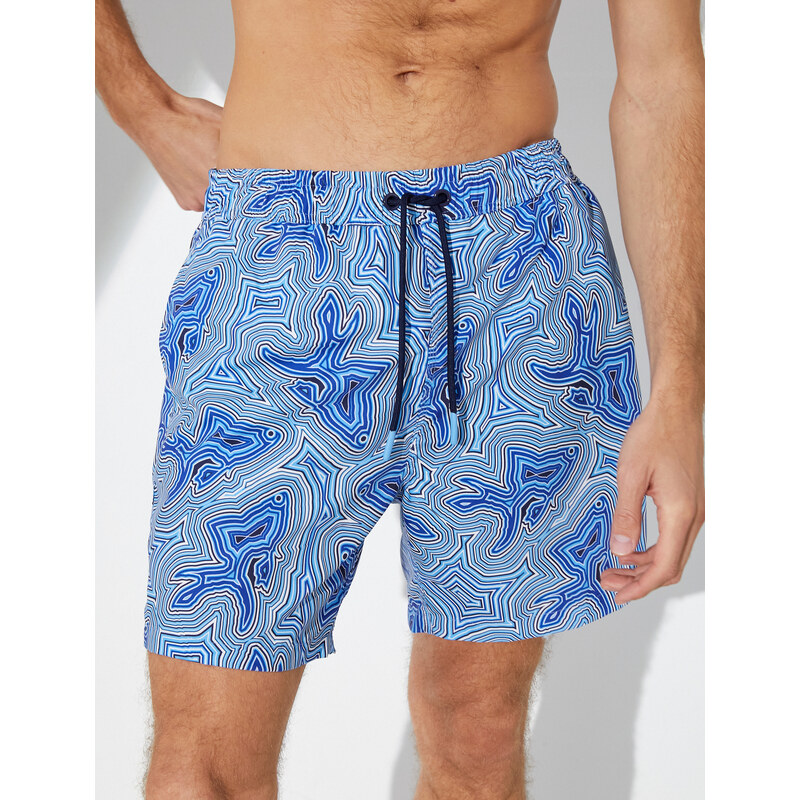 Koton Marine Shorts with Multicolored Abstract Print Tie Waist, Pocket