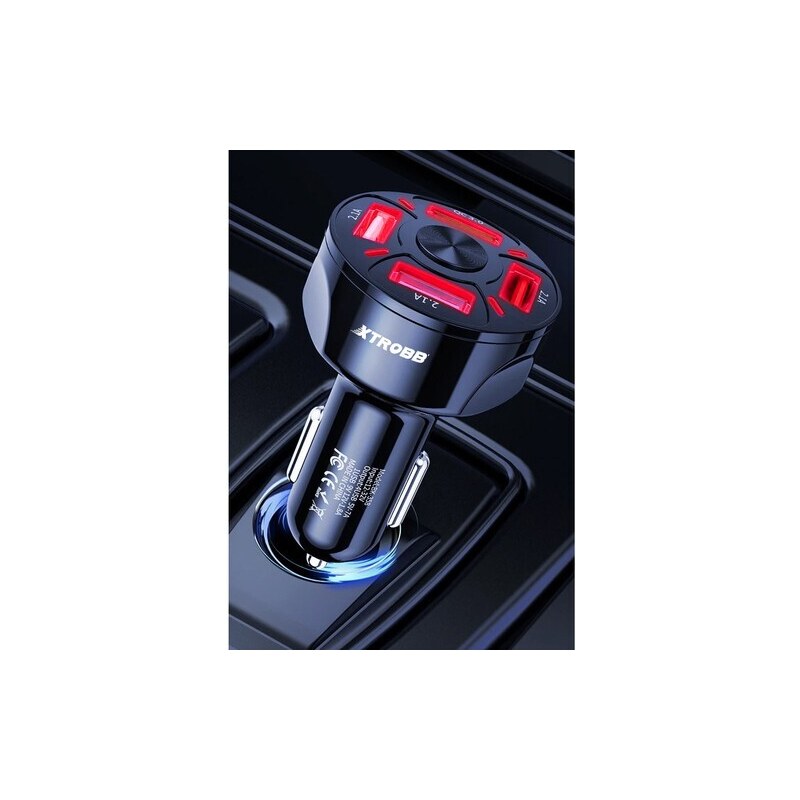 Xtrobb 4x USB Nabíječka do auta s Quick Charge 3.0, černá, měď/PVC/nylon, 115cm kabel