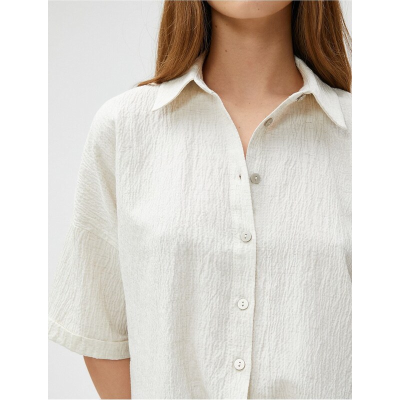 Koton Crop Shirt with Buttons Viscose Blend Textured