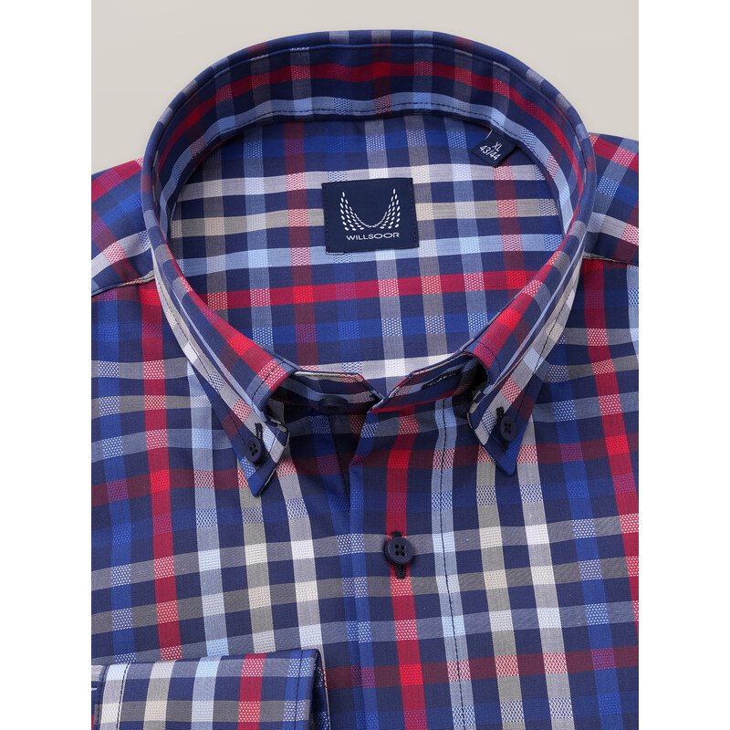 Willsoor Pánská klasická košile s tmavě modrým a červeným károvaným vzorem 16831