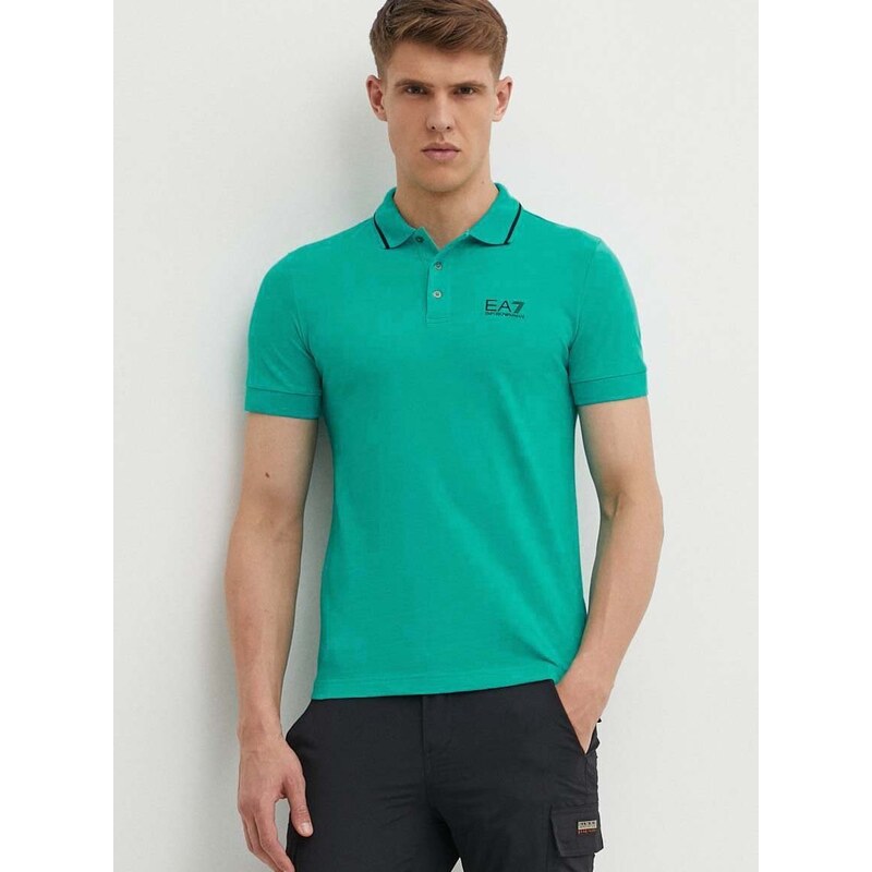 Polo tričko EA7 Emporio Armani zelená barva, s potiskem