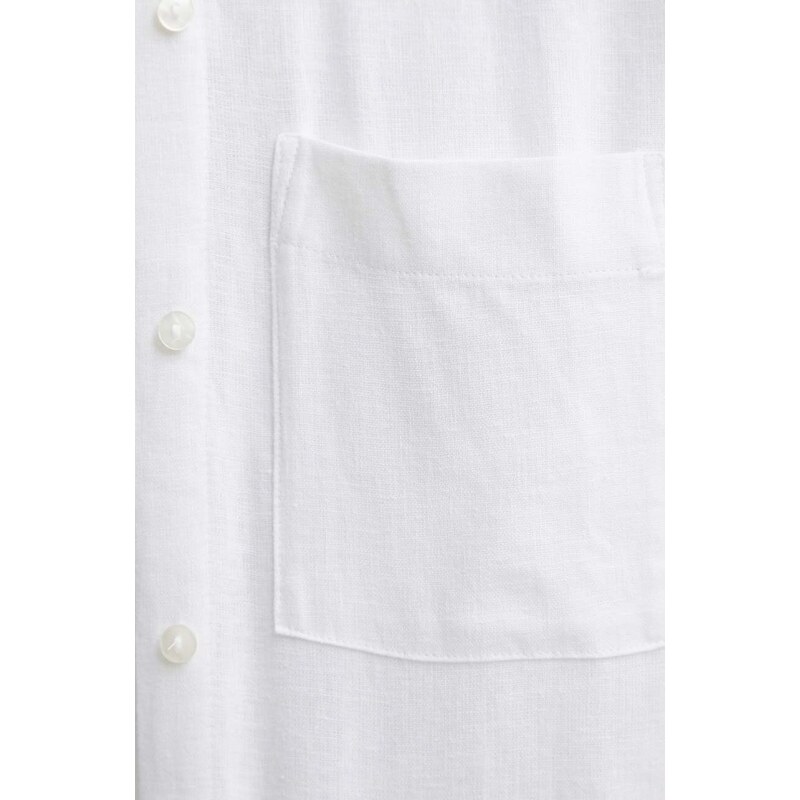 Lněná košile Abercrombie & Fitch bílá barva, relaxed, s klasickým límcem