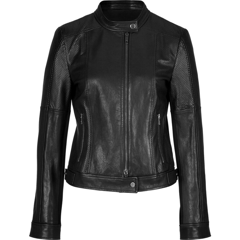 DKNY Leather Moto Jacket with Mesh Panels