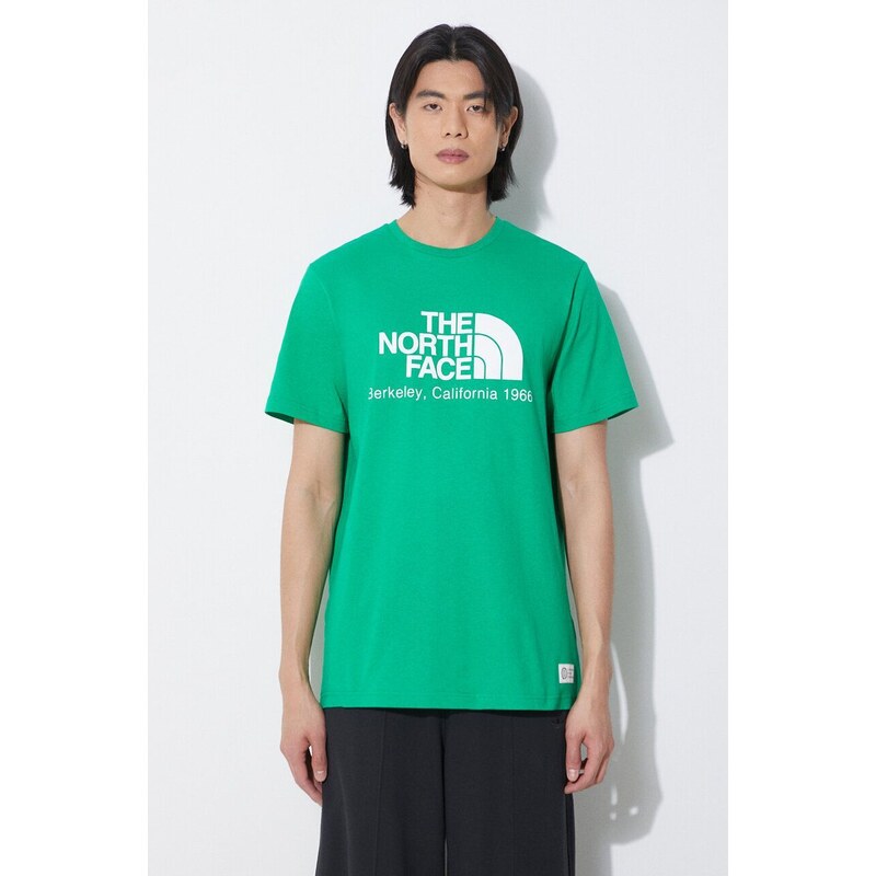 Bavlněné tričko The North Face M Berkeley California S/S Tee zelená barva, s potiskem, NF0A87U5PO81