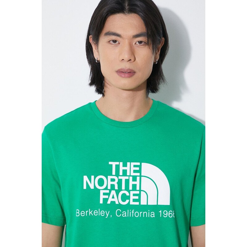 Bavlněné tričko The North Face M Berkeley California S/S Tee zelená barva, s potiskem, NF0A87U5PO81
