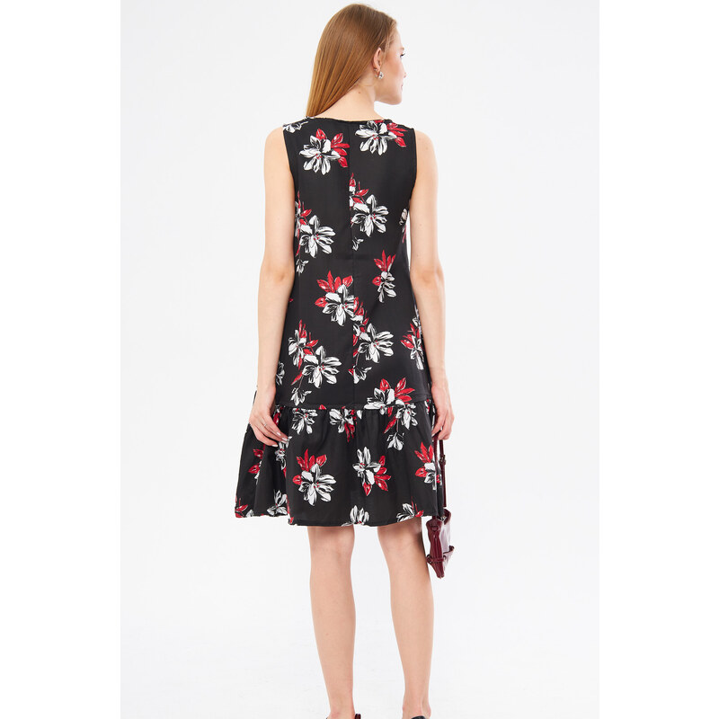 armonika Women's Black Large Floral Print Sleeveless Dress