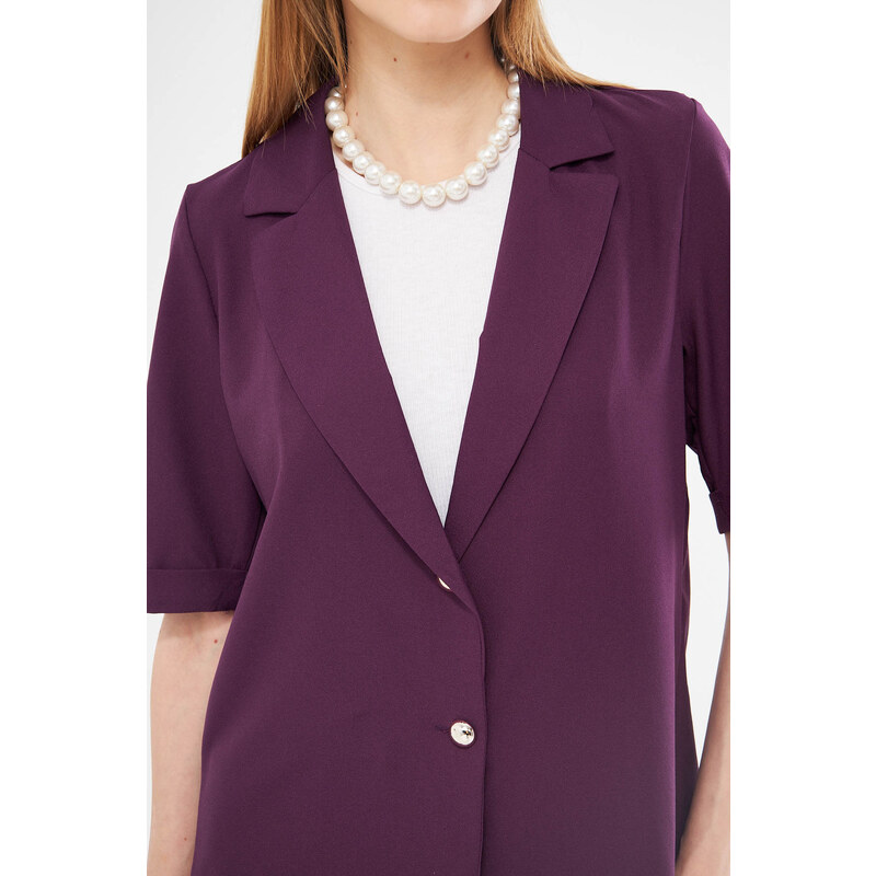 armonika Women's Purple Short Sleeve Two-Button Oversized Jacket