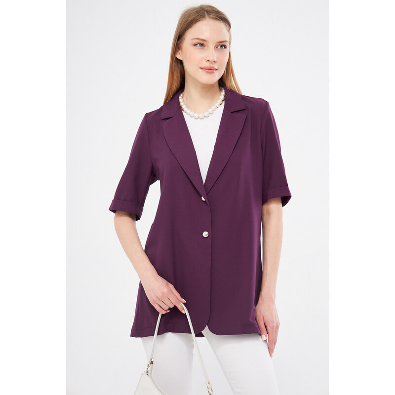 armonika Women's Purple Short Sleeve Two-Button Oversized Jacket