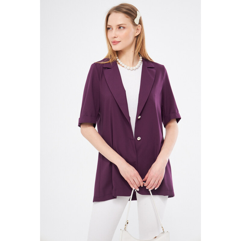 armonika Women's Purple Short Sleeve Two-Button Oversized Jacket