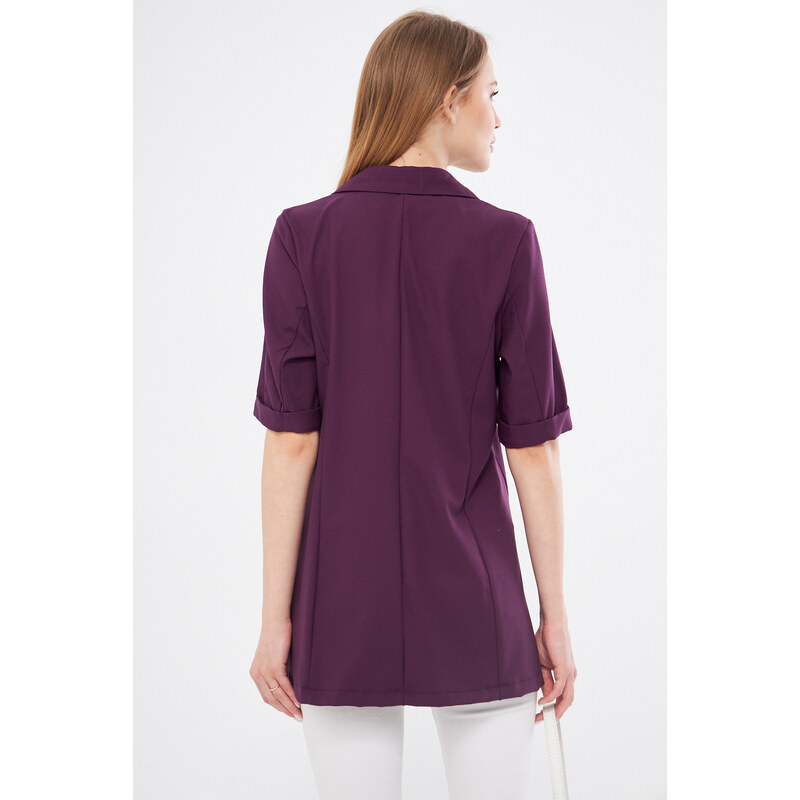 armonika Women's Purple Short Sleeve Two-Button Oversized Jacket