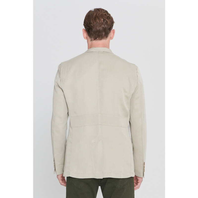 ALTINYILDIZ CLASSICS Men's Beige Slim Fit Slim Fit Linen Mono Collar Patterned Blazer Jacket