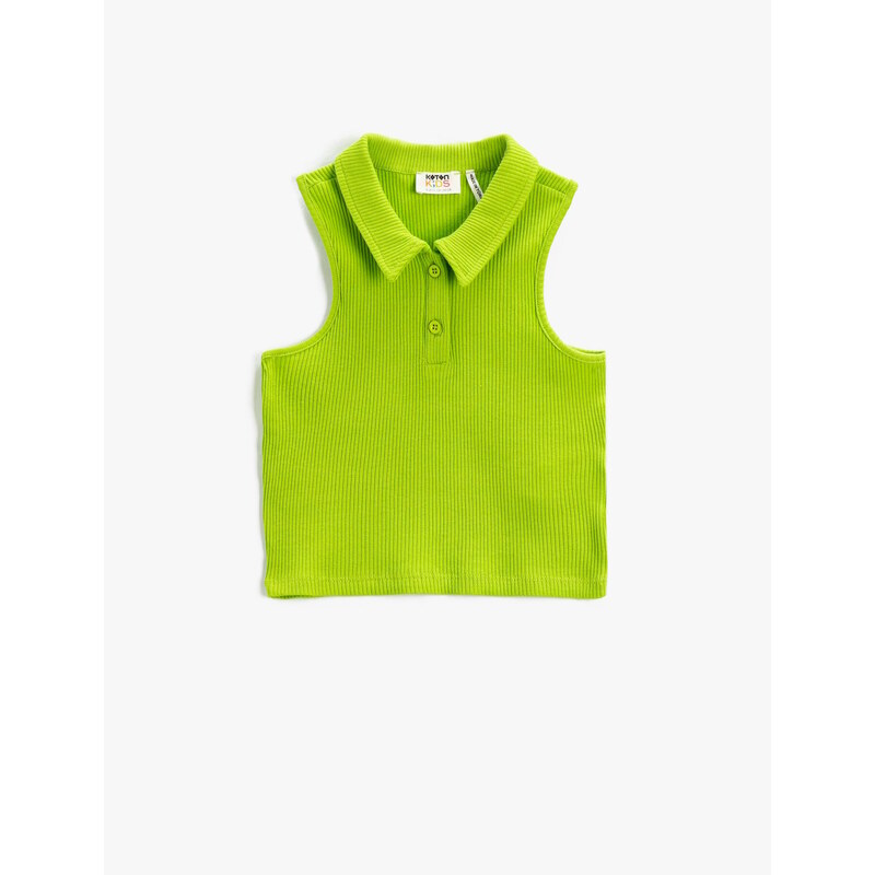 Koton Crop Top Polo Neck Buttoned Sleeveless Ribbed