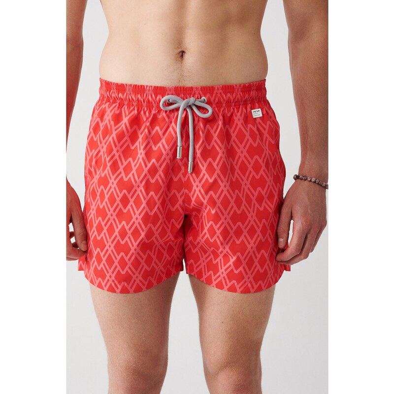 Avva Red Quick Dry Geometric Printed Standard Size Special Boxed Comfort Fit Swimsuit Sea Shorts