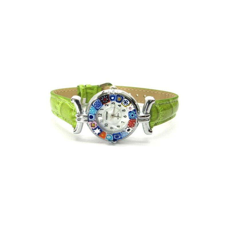 Murano Dámské hodinky s koženým páskem - zelené - Venice