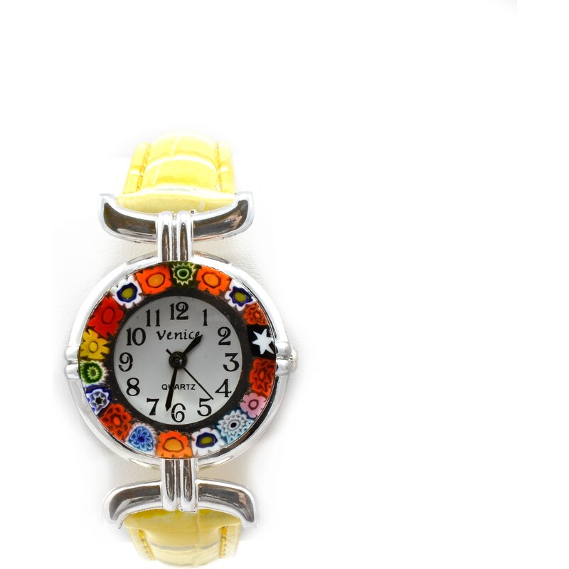 Murano Dámské hodinky s koženým páskem - žluté - Venice
